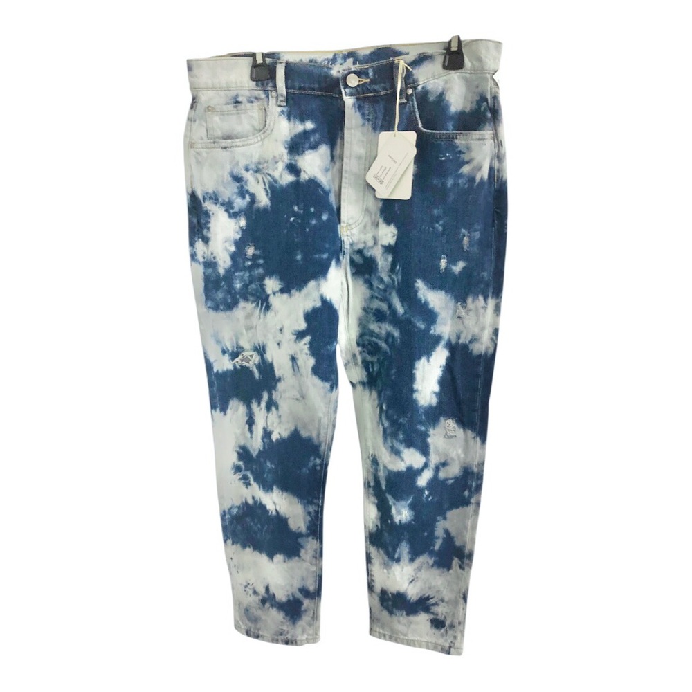 Blue‎ white acid wash look distressed ripped zippered back pocket jeans size L